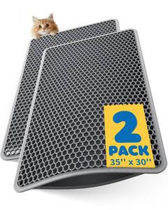 lot 308 image: 35 x 30 Cat Litter Mats (2-Pack) - Ultra-Large Litter Box Mats with Double Layers, Urine-Proof and Non-Slip Litter Trapping Mats, Easy to Clean Kitty Litter Mats for Floor, Scatter Control, Grey - Retail $35