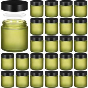 lot 315 image: Norme 24 Pcs 4 oz Glass Jars with Lids Leakproof Round Airtight Empty Cosmetic Jars with Inner Liners Lid for Storing Lotions Powder Ointments Candle Making Tins (Pea Green) - Retail $36