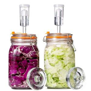 lot 317 image: JILLMO Fermentation Jar, 1.5 Liter Glass Fermenting Jar with Fermenting Weights and Airlocks, Pack of 2 - Retail $35