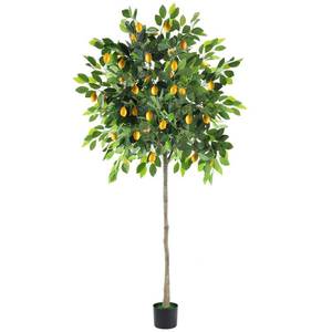 lot 318 image: HEOMU 6FT Faux Lemon Tree with Vivid Leaves and Realistic Lemons, Fake Lemon Tree with Pot, Artificial Trees for Indoor Outdoor Front Porch Living Room Office Home Decor