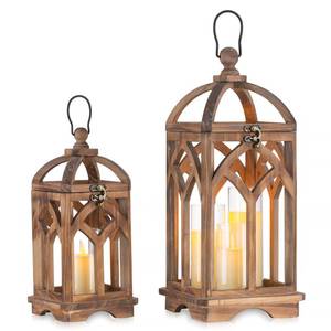 lot 325 image: Romadedi Farmhouse Candle Lantern Wooden - 12  16 Set of 2 Decorative Rustic Wood Candle Holder Home Decor Decoration Wedding Table Centerpiece, Brown - Retail $40