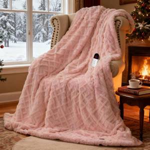 lot 339 image: Electric Throw Heated Blanket-Super Soft Heated Throw with 6 Fast Heating Levels & 4 Hours Auto Off, 50x60 Electric Blanket with Over-Heat Protection, Machine Washable to Keep Warm (Pink) - Retail $38