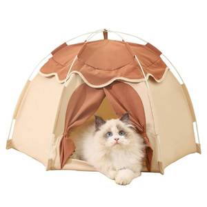 lot 345 image: Gigreinc Cat Tent for Indoor, Indoor Dog House,Kitten Tent Suitable for Samll Dogs,Pet Cute Cave Nest Dog Houses(Beige, Large) - Retail $24