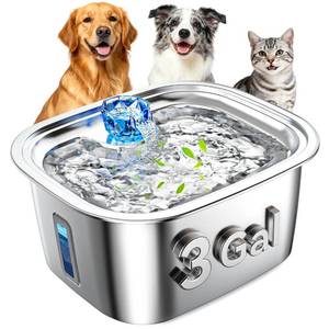 PETNF 3-Gallon Stainless Steel Dog Water Fountain for Large Dogs, Dog Water Bowl Dispenser with 2 Filters, Visible Water Window, Quiet Pump & LED Low-Water Indicator - Retail: $52