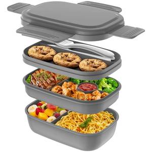 lot 357 image: HOMETALL Bento Box Adult Lunch Box,3 Stackable Bento Lunch Containers for AdultsKids, Modern Minimalist Design Bento Box with Utensil Set, Leak-Proof Lunchbox for Dining Out, Work, Picnic, School - Retail $14