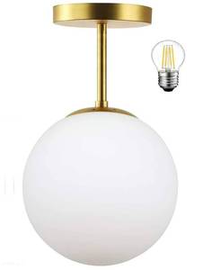 lot 373 image: Mid Century Modern Globe Semi Flush Mount Ceiling Light Fixture Frosted Glass with Gold Brass Finish,1-Light Sphere Glass Pendant Lights for Aisle Porch Stairway Closet Kitchen Laundry Room(Bulb Incl) - Retail $40