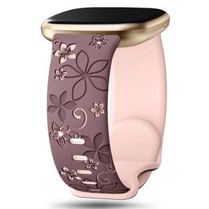 lot 379 image: Two-Tone Floral Engraved Band Compatible with Fitbit Versa 2 Bands, Cute Flower Soft Silicone Sport Strap Bracelet Wrist Band for Fitbit Versa 21 LiteSE Women Men - Retail $10