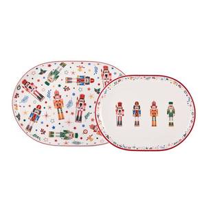 lot 385 image: Bico Christmas Soldier 16 plus 12 inch Oval Platters Set, Set of 2, Microwave and Dishwasher Safe, for Serving Fish, Chicken, Turkey - Retail $30