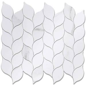 lot 388 image: Tilingview 10-Sheet Peel and Stick Backsplash Tile for Kitchen, Self-Adhesive Mosaic Glossy Leaf Stick on Wall Tile with Gaps (Calacatta White) - Retail $48
