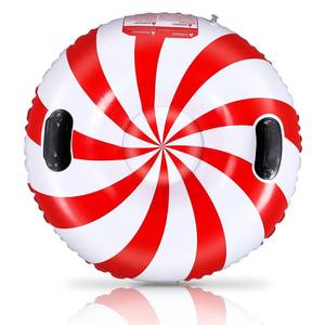 lot 389 image: Vertintong Large 35 Inflatable Snow Tube for Adults, Christmas Red and White Peppermint Snow Sled with Handles and Heavy Duty Bottom, Fun Candy Winter Gifts for Outdoor Sledding Tubing Sports - Retail $21