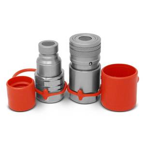 lot 409 image: Summit Hydraulics 34 NPT Skid Steer Flat Face Hydraulic Quick Connect CouplersCouplings Set wDust Caps - Retail $48