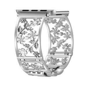 lot 410 image: Duoan Floral Band Compatible with Apple Watch Jewelry Band 42mm 44mm 45mm 46mm 49mm iWatch Series 11 10 9 8 7,Bling Crystal Bracelet Hollow Metal Strap,Fashion Women Wristband(4244454649mm,Silver) - Retail $23