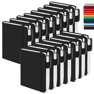 lot 413 image: feela 15 Pack Pocket Small Notebooks Bulk, Mini Cute Notepads Hardcover College Ruled Lined Journals with Pen Holder for School Business Memos, with 15 Black Pens, 3.5��x 5.5��, A6, Black - Retail $45