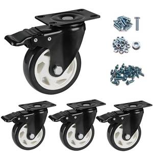 lot 418 image: 3 Heavy Duty Locking Casters 4 Set 1150 LBS Capacity Industrial PU Wheels with Dual Brakes 360° Silent Swivel for Workbenches Workshop Restaurant Equipment Hospital or Medical Carts Bakery Racks - Retail $20