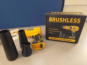 lot 445 image: Brushless Cordless Leaf Blower with Attachments, Battery not included  - Retail $45