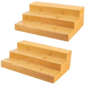 lot 456 image: FoverOne 2 Pack Bamboo Spice Rack Organizer for Kitchen Counter, 3 Tier Spice Shelf Holder for Cabinet (Jars Not Included) - Retail $30