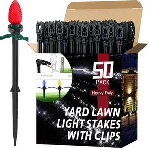 lot 470 image: 50 Pack Christmas Light Stakes 8.5-10 for C7 and C9 String Lights,Outdoor Light Stakes, Garden, Lawn, Pathway, Patio, Path, Walkway, Christmas Decoration - Retail $20
