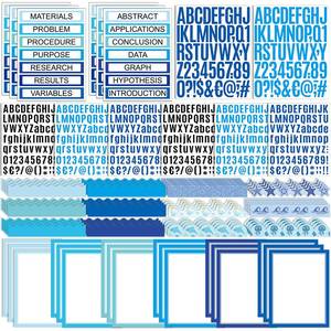 lot 474 image: Sinload 92 Pcs Science Fair Board Supplies 60 Trim Scalloped Poster Boards 18 Presentation Subtitles 6 Project Titles 8 Letter Sticker for Classroom Display Boards (Blue,Ocean) - Retail $18
