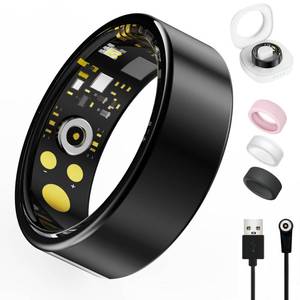 lot 477 image: Smart Ring For Women Men, Health Tracker with Heart Rate, Blood Oxygen, Blood Pressure, Sleep Monitor, Step Counting, IP68 Waterproof Fitness ring, No App Fees for iPhone & Android (Black, 11#) - Retail $37