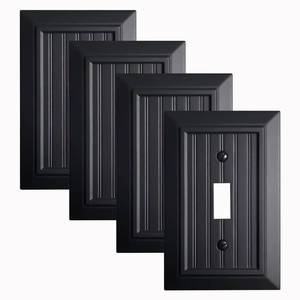 lot 490 image: Funkiim Black Classic Beadboard Wall Plates,Light Switch Covers,Electrical Outlet Covers, Switch Plates of Various Combination, Nature Bamboo Fiber Wall plate (1 Gang Toggle 4PK) - Retail $15