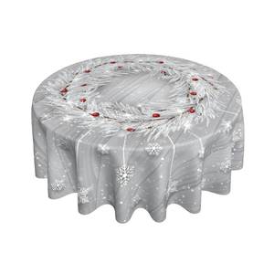 lot 492 image: Giwawa Silver Snowflakes Round Tablecloth 60Inch Christmas Winter Snow Table Cover with Xmas Tree Leaves Berry Table Cloth Heat Resistance Polyester Fabric for Kitchen Dining Camping Party Decor - Retail $15