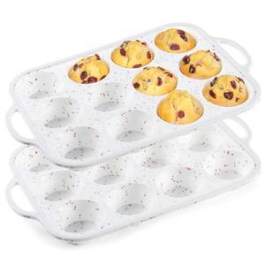 lot 494 image: CAKETIME Silicone Muffin Pan with Metal Frame, Metal Reinforced Frame Regular Size Cupcake Pan with Handle 12 Cups Nonstick Muffin Pan for Baking BPA Free 2 Pack - Retail $20