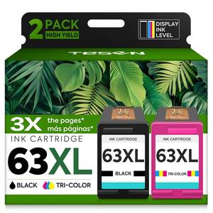 lot 515 image: TESEN 63XL Ink Cartridge Replacement for HP Ink 63 HP63 HP63XL Compatible for HP Officejet 4650 5258 5200 3830 5255 4655 4652 5252 Deskjet 3630 3634 1112 Envy 4510 4520 Printer 2-Pack Black Tri-Color - Retail $30