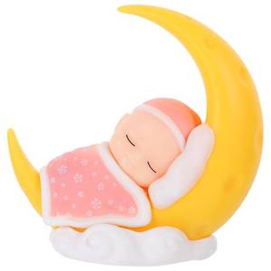 lot 518 image: Toyvian Sleeping Baby Cake Topper Moon Baby Figurine Car Dashboard Ornaments DIY Baby Shower Birthday Decoration for Nursery Room Car Pink - Retail $14