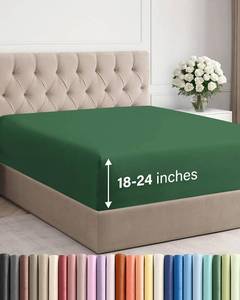 lot 539 image: Extra Deep Cal King Fitted Sheet - Hotel Luxury Single Fitted Sheet Only - Easily Fits 18 inch to 24 inch Mattress - Ultra Soft, Wrinkle Free wExtra Deep Pockets - Breathable & Comfy - Emerald Green - Retail $21