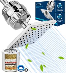 lot 542 image: Cobbe High Pressure Filtered Shower Head Combo, Rain Shower Head with 20 Stage Shower Head Filter for Hard Water - Adjustable Replacement Remove Chlorine and Harmful Substances, Chrome - Retail $40