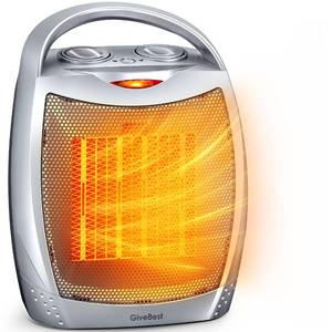 lot 544 image: GiveBest Portable Electric Space Heater with Thermostat, 1500W750W Safe and Quiet Ceramic Heater Fan, Heat Up 200 Square Feet for Office Room Desk Indoor Use, Silver - Retail $24