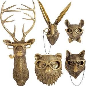 lot 546 image: UITWMKTG 5 Pack Animal Head Wall Decor Gold Wall Sculpture Home Decor for Office Bedroom Modern Decor for Men Women - Retail $73