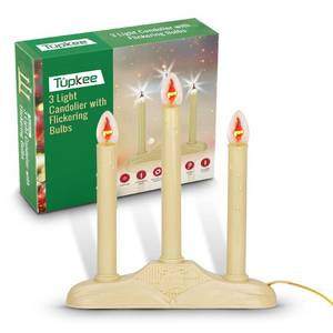 lot 550 image: Missing One Bulb Tupkee Christmas Candolier Window Candles �� with Flickering Bulbs �� 3-Lights Indoor - Flameless Electric Window Candles Candelabra - Retail $23
