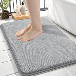 lot 569 image: OLANLY Thick Memory Foam Bath Mat Rug 24x16, Extra Soft Absorbent Bathroom Rug, Quick Dry Bath Mats, Non-Slip, Machine Washable Carpet for Bathroom, Tub and Shower, Home Decor Accessories, Light Grey - Retail $21