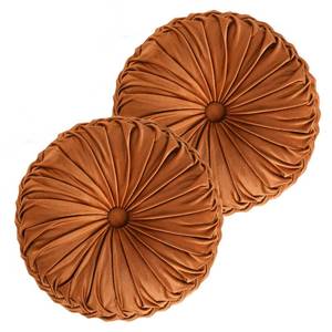 lot 587 image: HIG Set of 2 Decorative Round Pleated Throw Pillows, Classy Accent Pumpkin Throw Pillows with Center Button, Vintage Velvet Floor Pillows for Sofa Vanity Chair Bed, Rust, 14.5 Diameter(Ripple) - Retail $29