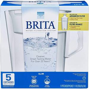 lot 592 image: Brita Water Pitcher, Slim, 5 Cup Capacity, Includes One Advanced Filter-White, Size - Retail $26
