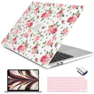 lot 611 image: Batianda Case for New MacBook Air 13 inch 2026 M5 2025 M4 2024 Model A3240 A3113 M3 A2681 M2, Floral Designed Protective Hardshell Keyboard Cover & Screen Protector and USB-C Adapter, Roses - Retail $27