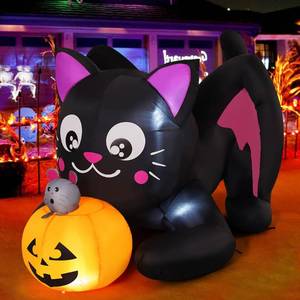 lot 612 image: COMIN 5 FT Halloween Inflatables Cat Outdoor Decorations Blow Up Yard Pumpkin with Built-in LEDs for Indoor Party Garden Lawn Decor - Retail $40