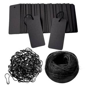 lot 617 image: 100 pcs Gift Tags with String, Black Price Tags Blank Name Tags with Safety Pins for Gift Bags Label Clothes Crafts(Black) - Retail $8