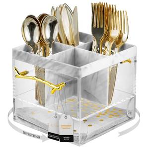 lot 620 image: ELTOW Utensil Holder for Party, Silverware Caddy with Handle, Swivel, Lucite Acrylic Organizer for Spoons, Forks, Knives, Napkins, Elegant Cutlery Utensil Caddy