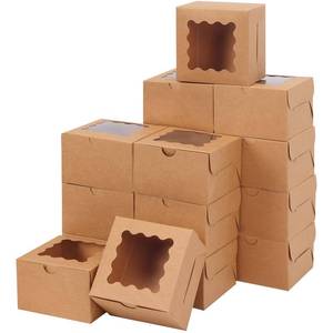 lot 622 image: Moretoes 50pcs Cookie Boxes with Window, 4x4x2.5 Inches Brown Bakery Boxes Pastry Container for Small Cookies, Treats and Desserts - Retail $14