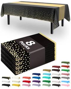 lot 625 image: Pureegg Plastic Table Cloth Disposable 8 Pack, 54 x 108 Inch, Table Runner Style, Graduation Decorations 2026, Party Tablecloths, Rectangle, Plastic Cover, Leakproof & Sturdy, Black Gold - Retail $20