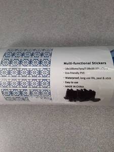 lot 631 image: Blue and White Decorative PVC Wall Border Stickers - Retail $12