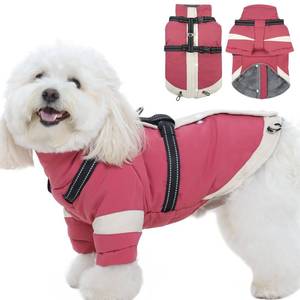 lot 633 image: Turtleneck Dog Coat with Harness Built in - S,Soft Warm Lining  Adjustable Reflective Harness Coats for Small Dogs,Water-Repellent Snowsuit,Windproof & Cold-Resistant Jacket (Pink) - Retail $20