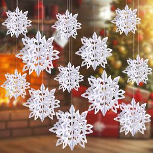 lot 652 image: JOHOUSE 12PCS 3D Paper Snowflake Garland - White Hanging Snowflake Ornaments for Winter Christmas Home Decorations -