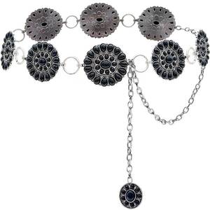 lot 665 image: Xiokyo Turquoise Belt Silver Western Chain Belt, Cowgirl Concho Style with Turquoises Embellishment for Women - Retail $601