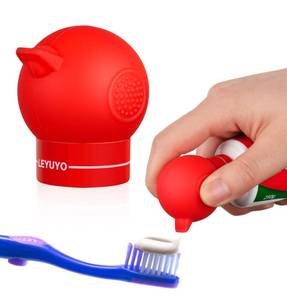 lot 675 image: LEYUYO Upgraded Silicone Vacuum - Pump Toothpaste Squeezer Dispenser with Self-Closing Cap, Fits Most Toothpaste Tube, Precise Dosing, Clean & No Waste (Red) - Retail $8