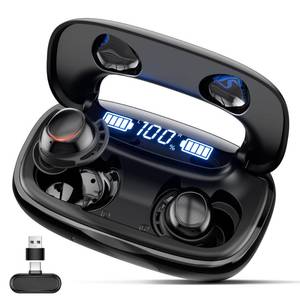 lot 678 image: IAMJOY Gaming Earbuds, 20ms Low Latency, Wireless Game Earbuds with LED Display, 90H Play Time, 2.4GHz & Bluetooth, Noise-Canceling Mic Compatible with Meta Quest, PS54, VR, Switch, PC - Retail $39