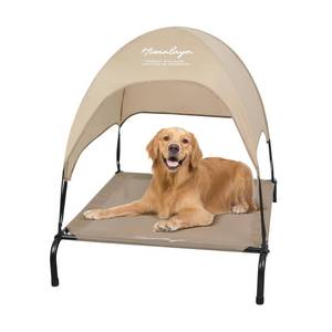 lot 688 image: Himalaya Elevated Dog Bed, Large Bed with Canopy Removable Shade Tent, Stable Anti-Slip Feet for Pets Camping Indoor Outdoor Brown (Brown-Middle)