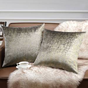 lot 692 image: Phantoscope Pack of 2 Sparkling Velvet Geometric-Pattern Throw Decorative Pillow Cover Soft Gold Glitter Square Cushion Cover Pillowcase for Couch Bed and Chair, Grey, 18 x 18 inches, 45 x 45 cm - Retail $18